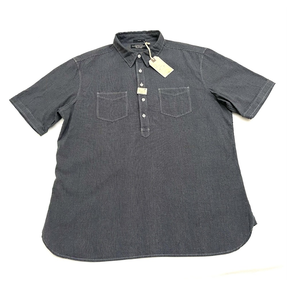 NEW‎ AllSaints Sandoval Short Sleeve Popover Button Up Shirt XXL Slim Fit Check